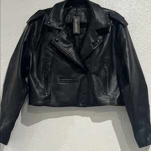 Blank NYC Black Leather Moto Jacket Asymmetrical Zipper